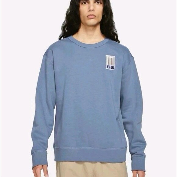 Nike SB Sweater Striped Patch Logo Indigo Crewneck Pullover Sweatshirt Mens XS - Picture 3 of 6